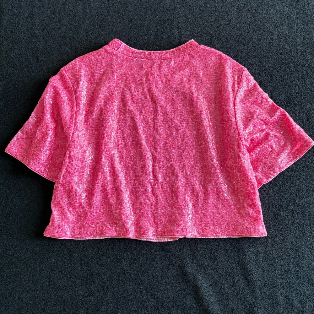 H&M Pink Sequin Crop Top Loose Fit size medium EUC - Picture 3 of 8
